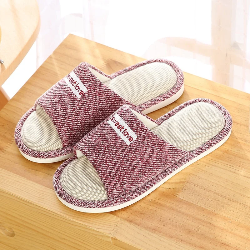 Men and Women Home Linen Slippers Home Indoor Non-slip Soft Bottom Summer Sandals Couple Four Seasons Cotton and Linen