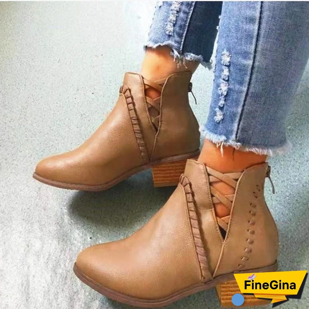 Women's Casual Solid Color Pointy Toe Mid Heel Boots