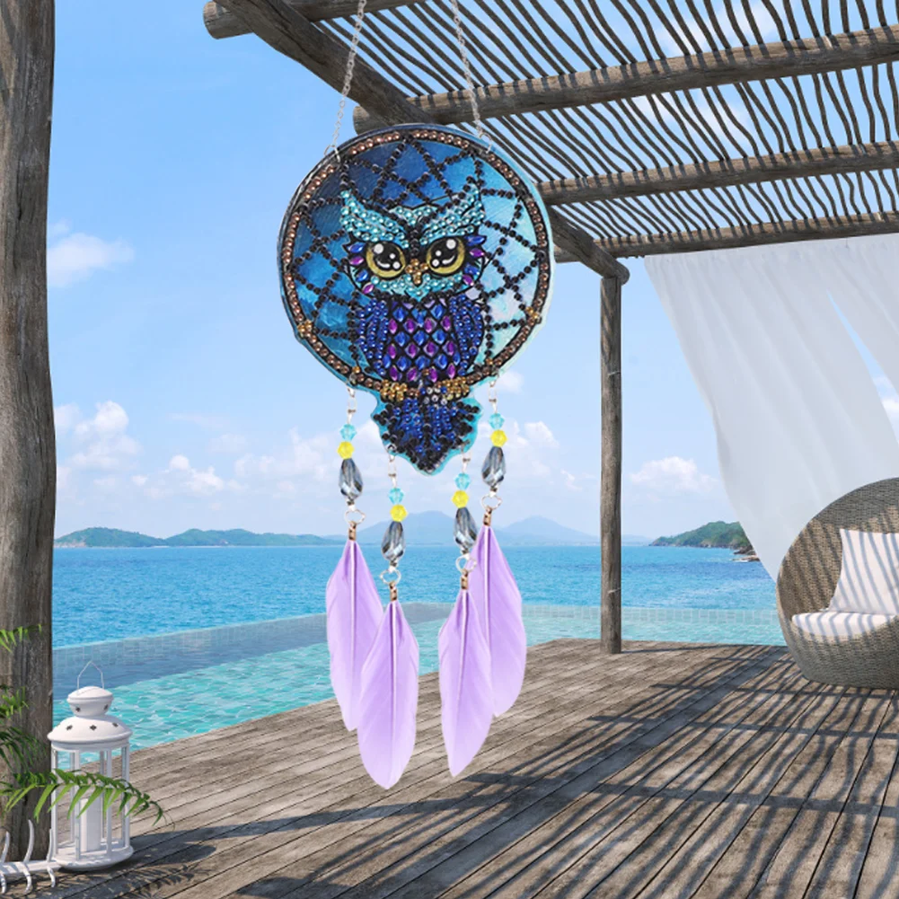 DIY Diamond Painting Dream Light Catcher Wind Chime - Owl