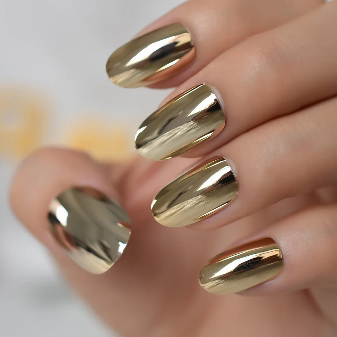 Holographic Silver Glitter Press On Nails Short Style Daily Wear Nude Pink Lady False Nails Oval Shape Nail Art Tips-Nail Inspo