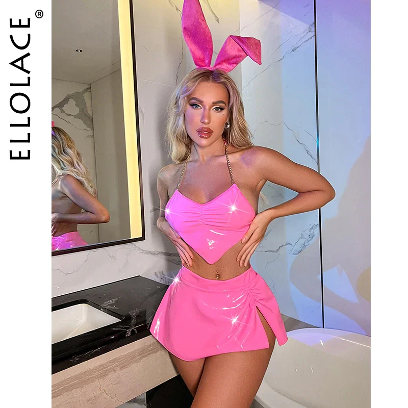 Billionm Latex Lingerie Neon Pink Underwear Women 3-Piece Bunny Sexy PVC Naughty Outfit Nightclub Leather Erotic Costumes