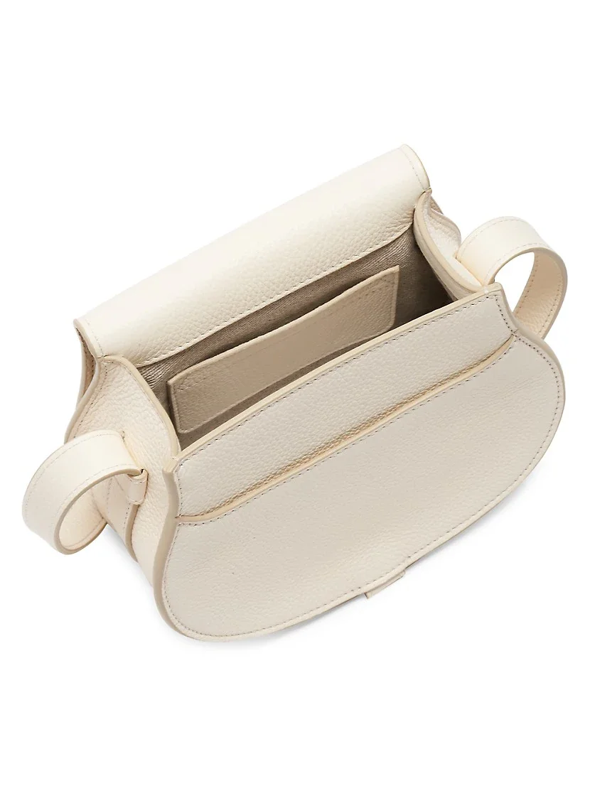 Chlo&eacute; Small Marcie Leather Saddle Bag white