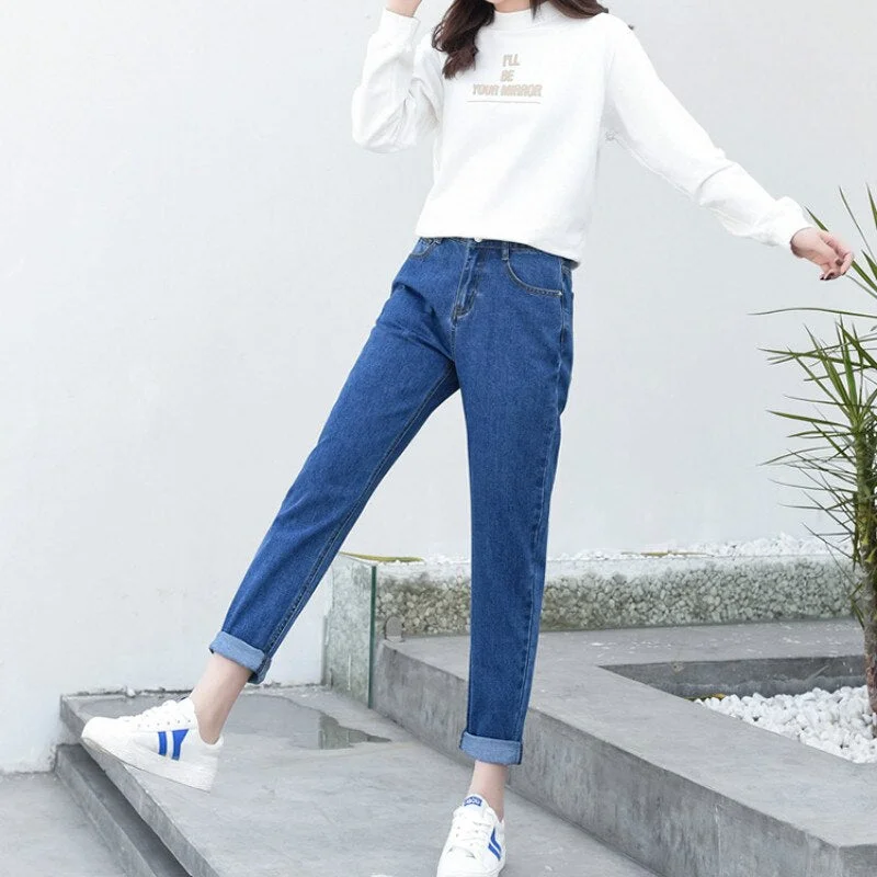 High Waist Jeans Women Plus Size Washed Solid Color All Match Black Streetwear 5XL Womens Trousers Top Quality Korean Style Soft