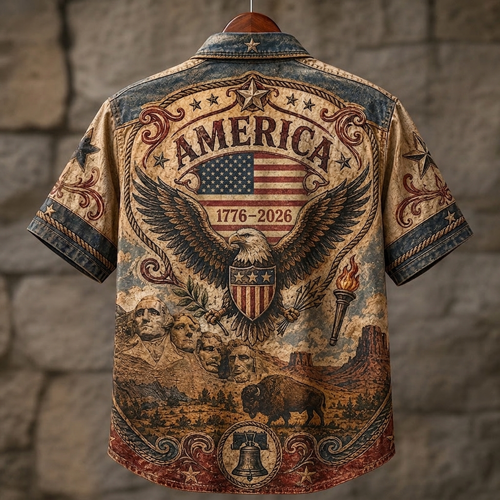 Men's Retro Independence Day Eagle Flag Art Print Short Sleeve Shirt  artssus