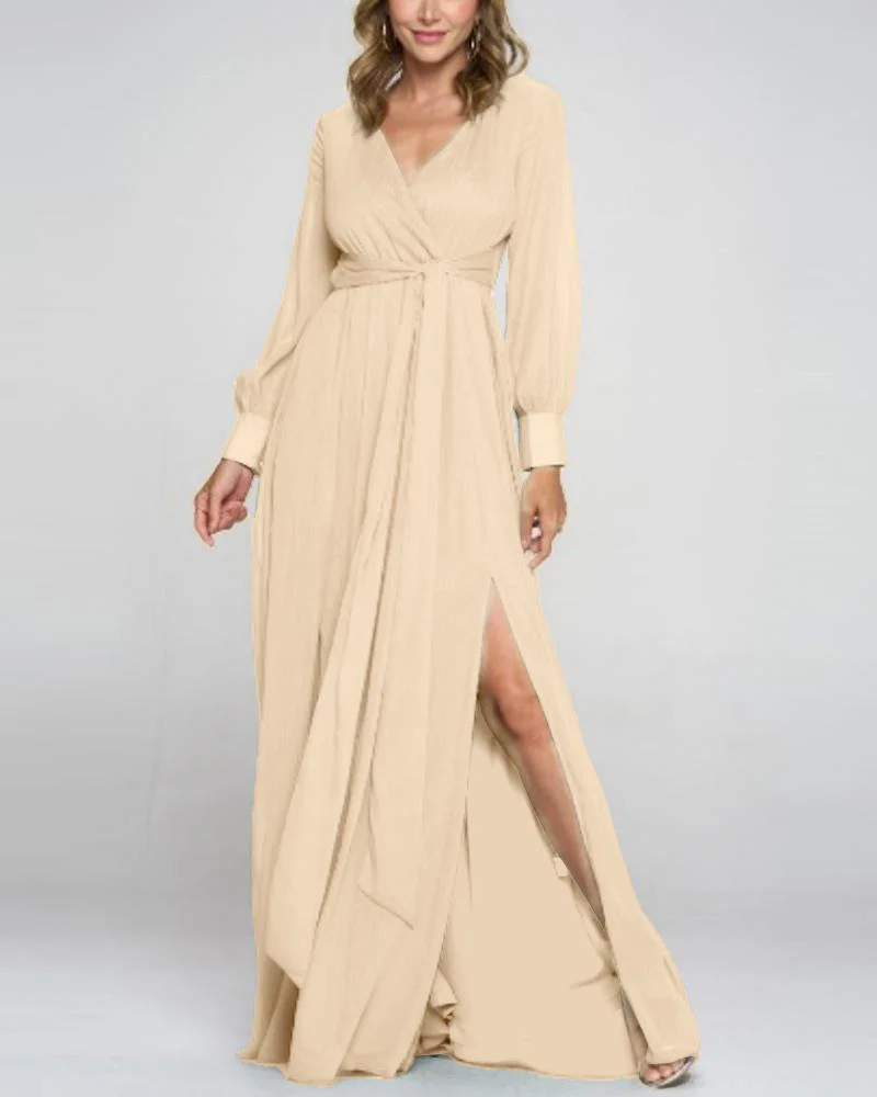 V Neck Elegant Chiffon Dress