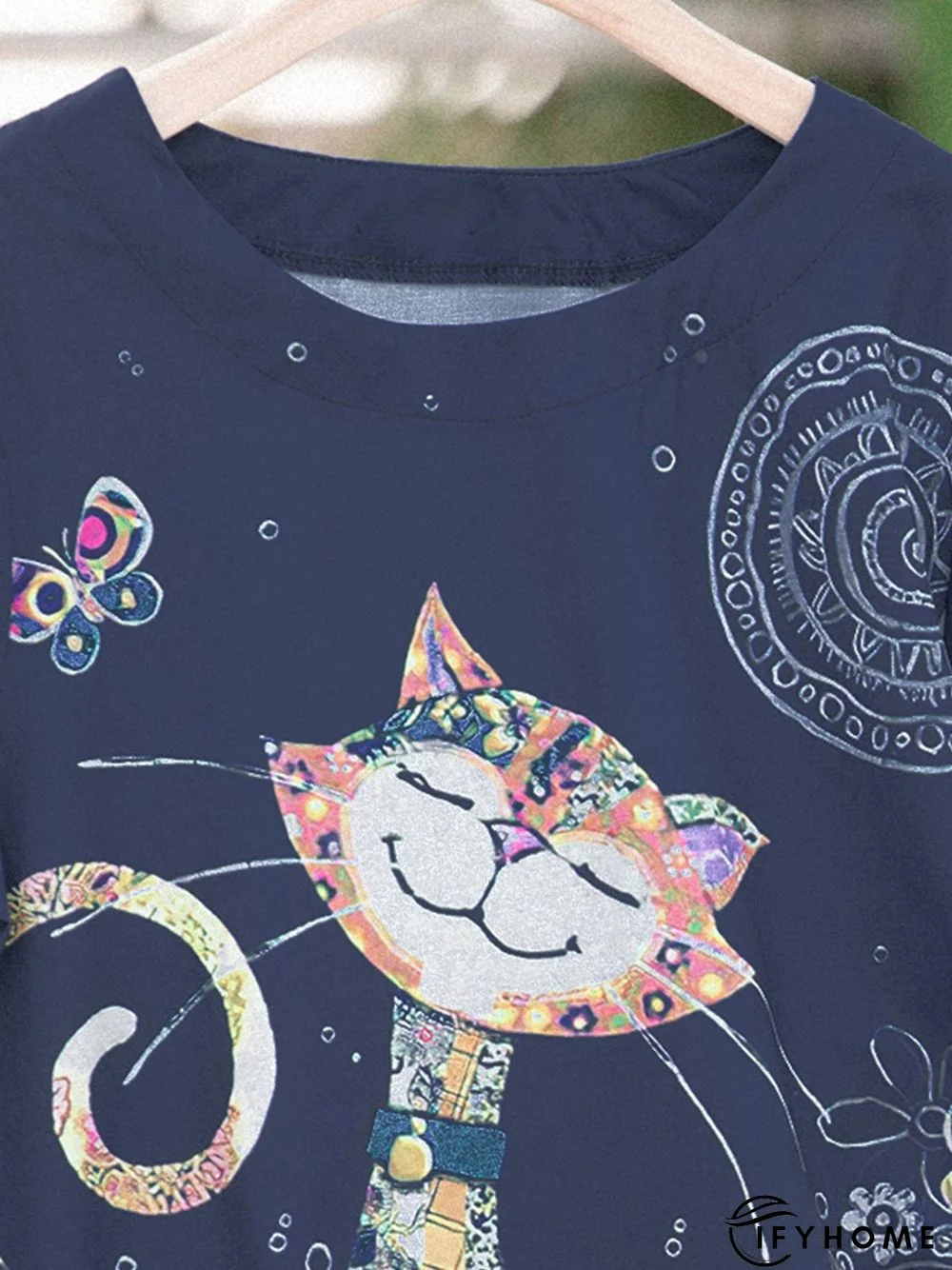 Blue Short Sleeve Floral-Print Crew Neck T-shirt | IFYHOME