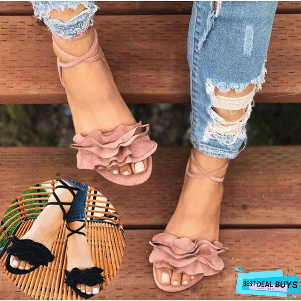 Flower Sandals For Women Gladiator Ankle Strap Plus Size Sandals