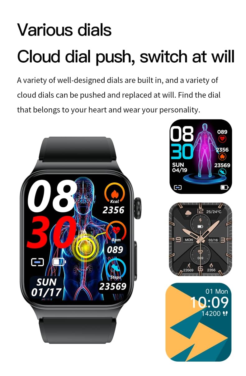 Findtime ECG Smart Watch with Blood Pressure Monitor Body Temperature Blood Glucose Heart Rate Blood Oxygen