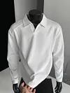 Men's American Style Patchwork Long Sleeve Polo Shirt Turn Down Collar Regular Shoulder Autumn