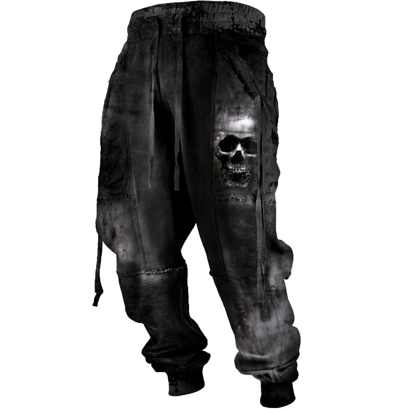 Men's retro skull print outdoor casual pants / [viawink] /