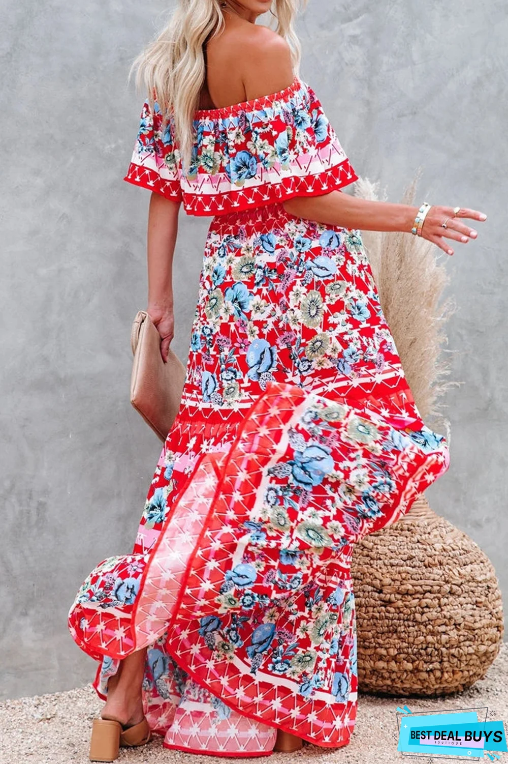 Fashion Street Print Off the Shoulder A Line Dresses(6 Colors)