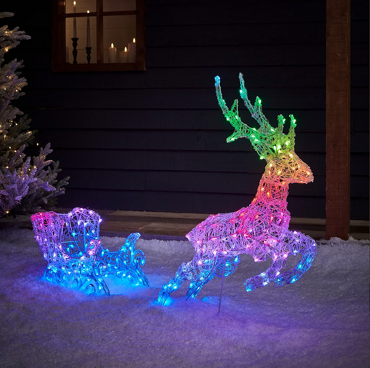 🔥kukelife🔥Smart Control Lighting Reindeer and Sleigh Christmas Decoration- Solar energy storage function