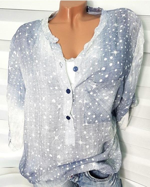 Long Sleeve Pockets Printed Shirts Tops