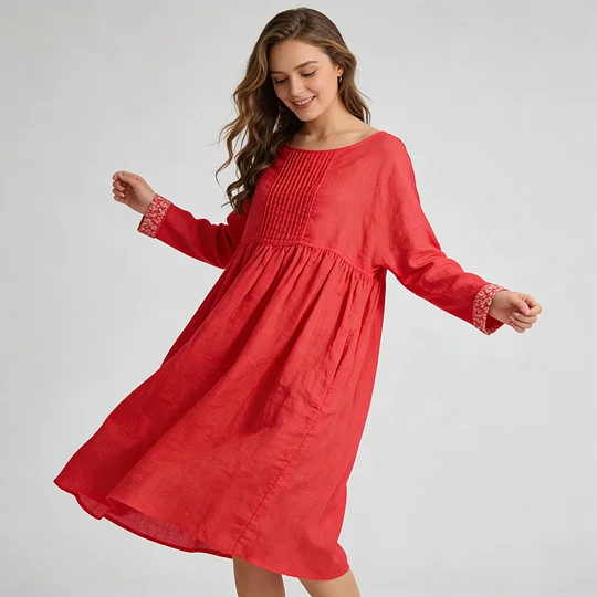 fitted lace wedding dress Linen dress LONG STORY — Short-Sleeve Linen with Pockets main image 0