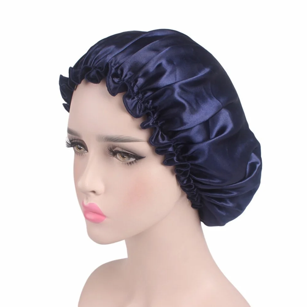 New Soft Silk Women Night Sleep Head Wear Shower Wrap Cap Adjustable Ladies Long Hair Care Bonnet Scraf Satin Hat Accessories