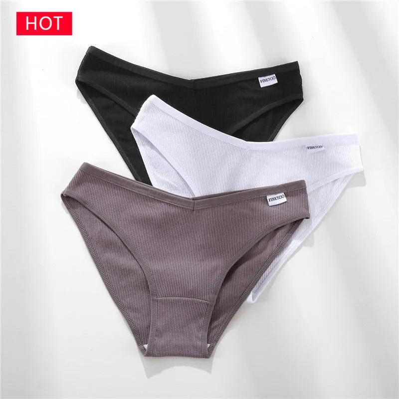 FINETOO 3PCS/Set Women's Underwear Cotton Panty Sexy Panties Female Underpants Solid Color Panty Intimates Women Lingerie M-2XL