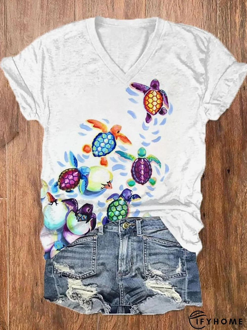 Women's Summer Sea Turtle Print Tee | IFYHOME