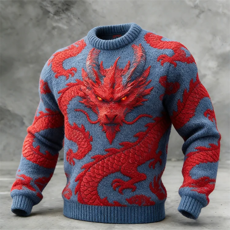 Mythical Dragon Pattern Men's Knit Sweater