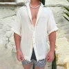 Men's Cotton Linen Casual Loose Solid Color Shirt