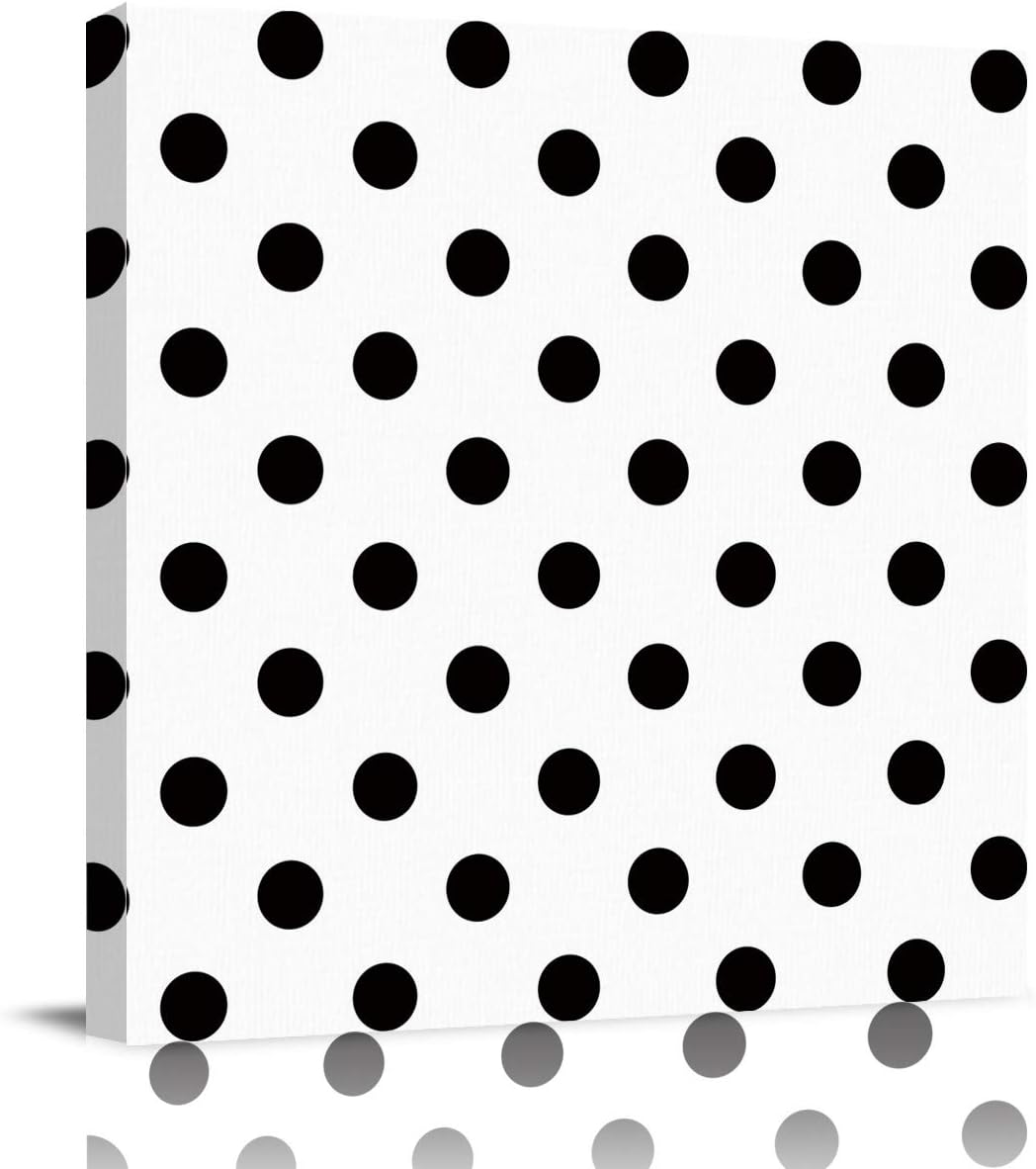 Canvas Wall Art for Living Room Black Wave Point White Background Picture Framed Wall Decor Picture Painting Prints for Holiday Bedroom Bathroom Framhouse Office Kitchen Home Decoration, 24 inch x24 inch  24 x 24 in
