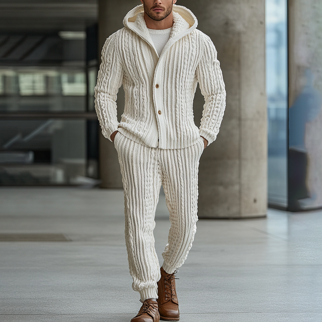 Men's Knitted Hooded Button Set-inspireuse