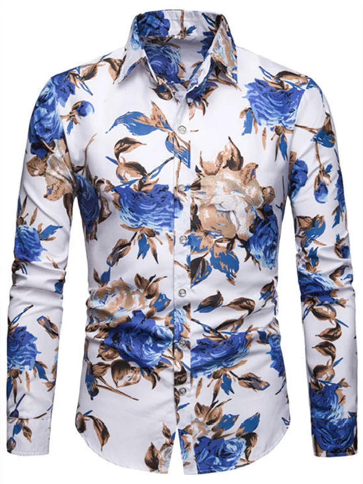 Fall New Men's Slim Type Plus Size Long-sleeved Flower Shirt Fashion Casual Comfort Breathable Shirt | 168DEAL