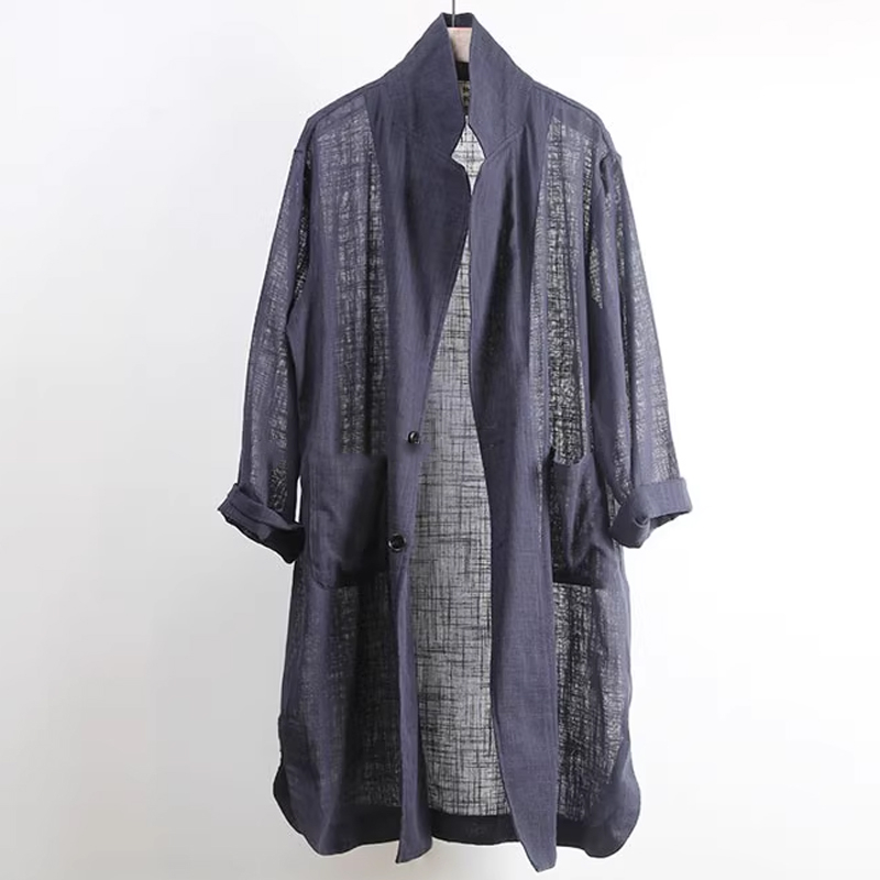 Men's Mid-Length Casual Slit Thin Cotton And Linen Blazer