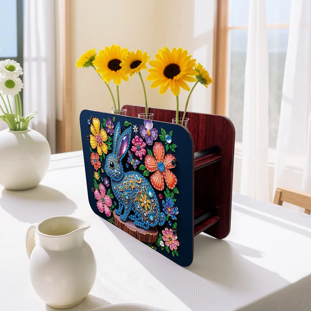 Gem Rabbit DIY Diamond Painting Wooden Tube Vase for Adults Gift Idea Home Decor