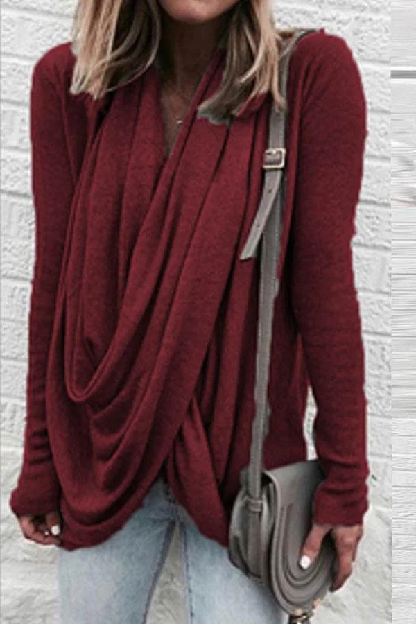 Cowl Neck Asymmetric Hem Pleated Bodice T-Shirts