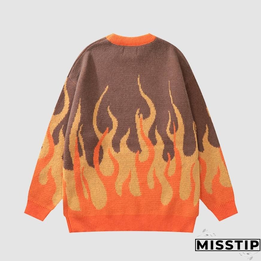 Two Tone Flame Pattern Knit Sweater