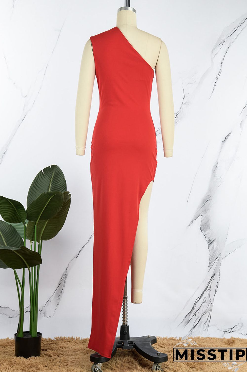 Blue Sexy Solid Patchwork Slit Oblique Collar Long Dress Dresses