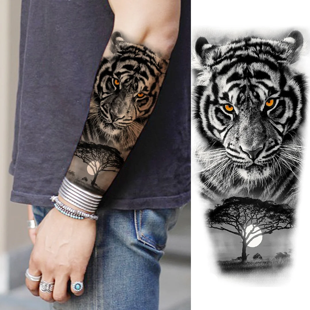 Black Lion Fashion Calf Temporary Tattoos For Women Adult Men Lion Geometric Owl Fake Tattoo Realistic Body Art Decoration Tatoo