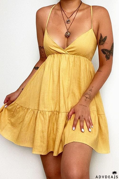 V Neck Backless Slip Mini Dress