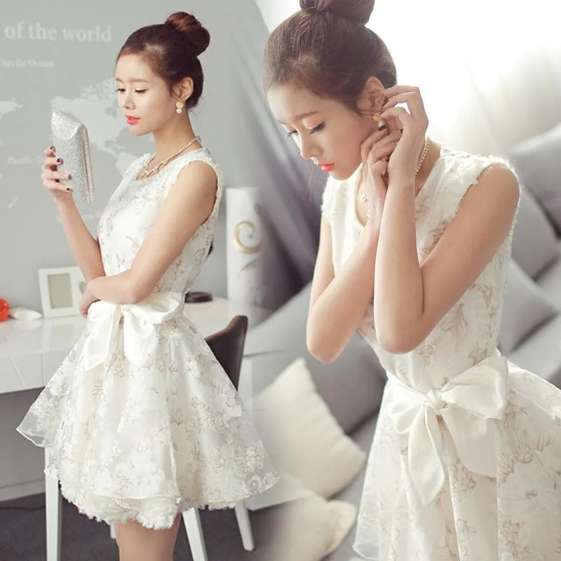 White Sweet Lace Tulle Princess Dress SP1710905