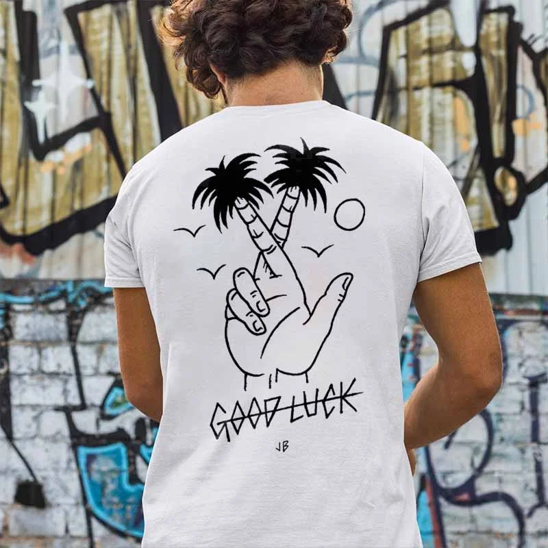 Good Luck Finger Coconut Tree Print T-shirt - Krazyskull