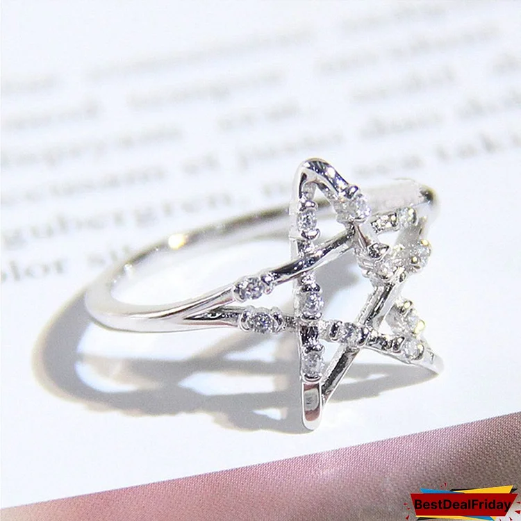 Exquisite Women S925 Silver Lucky Star Diamond Rings Tiny Wedding Rings Jewelry Gift Thin Rings