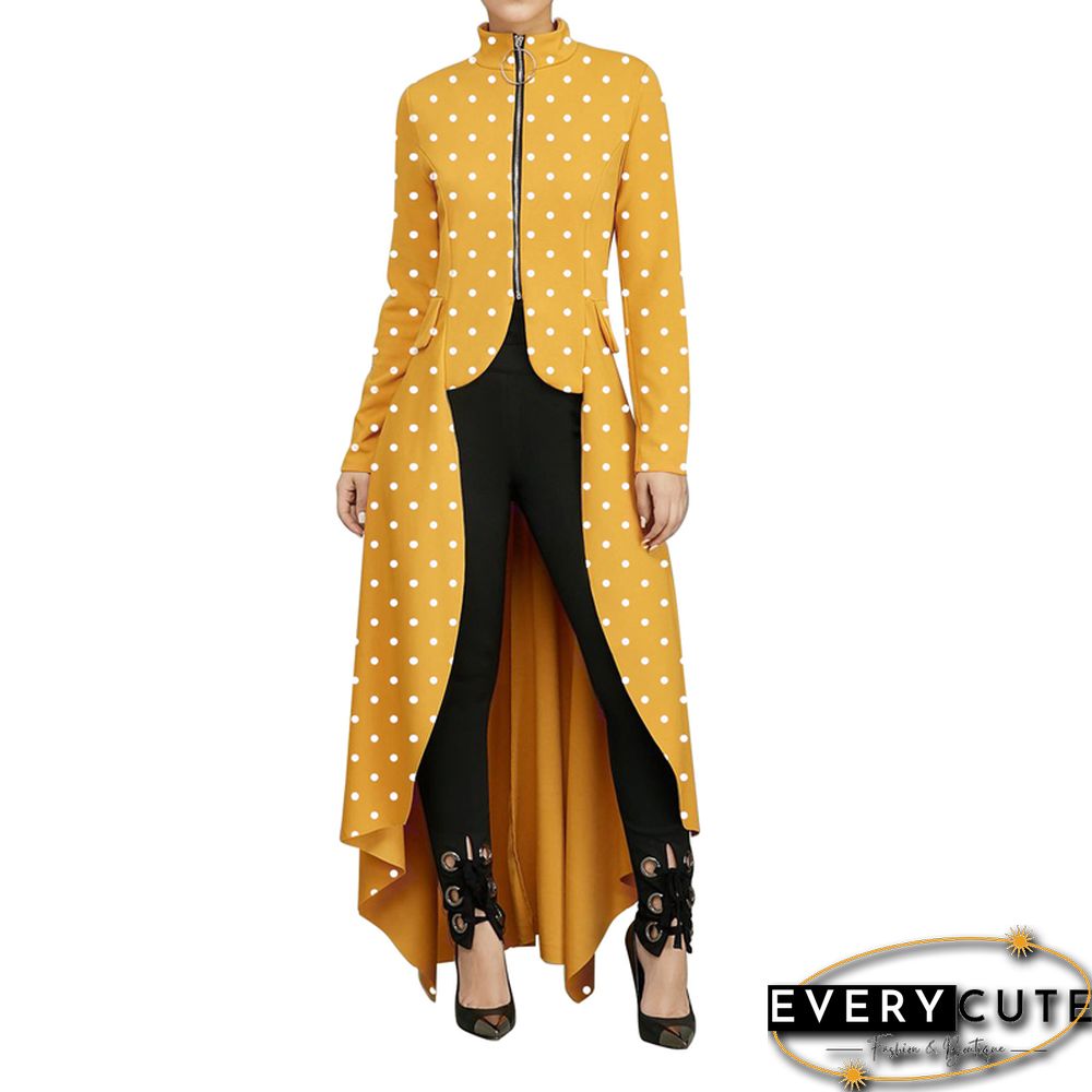 Yellow Polka Dot Front Zipper Casual Dress