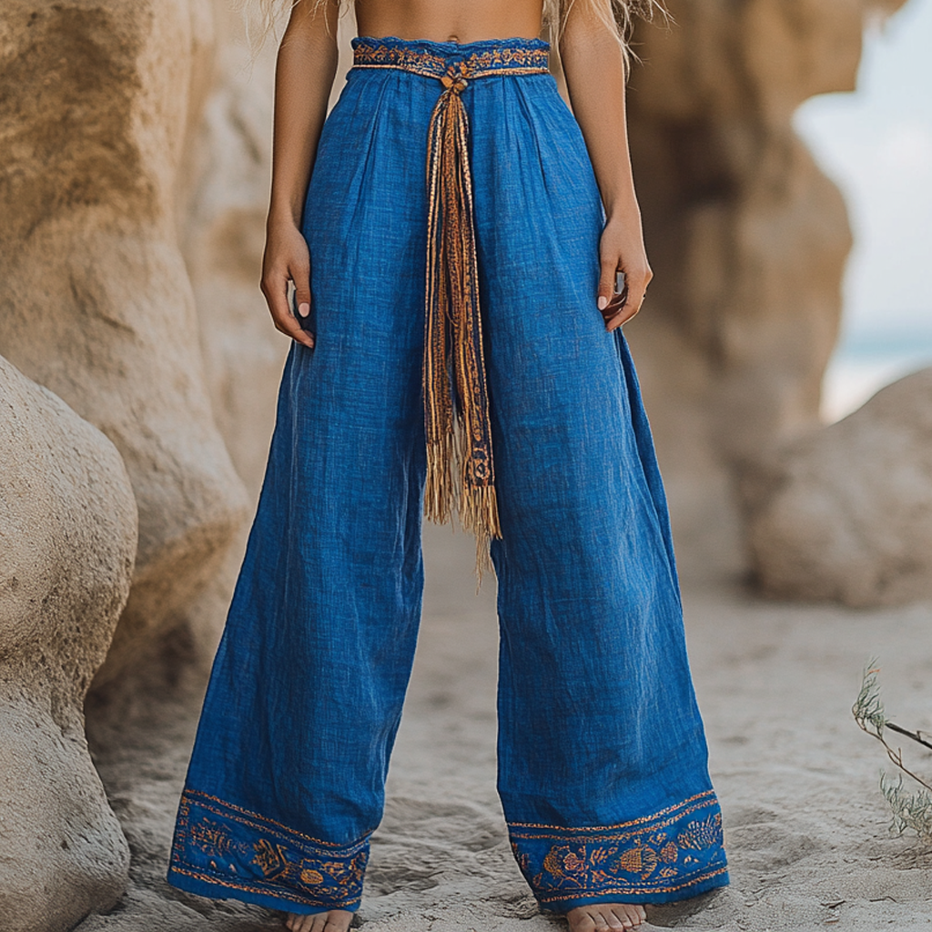 Bohemian Linen Print Ethnic Holiday Casual Pants