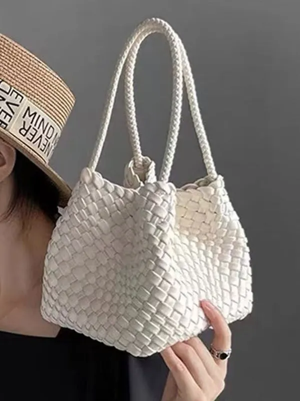 Solid Color Split-Joint Woven Bags Handbags