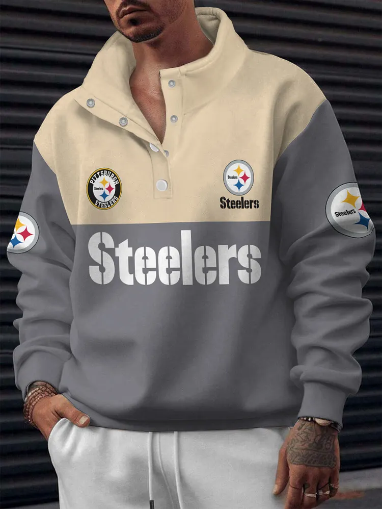 Pittsburgh Steelers 2025 New Design Casual Snap  Mockneck Pullover Sweatshirt