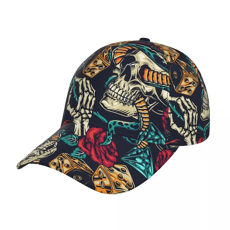 Tattoos Rose Diamond Snake Baseball Cap skuilles Hat Fitted Cap Snapback Hat for Men Women Casual Cap Sun Hat Outdoor Cap Hat