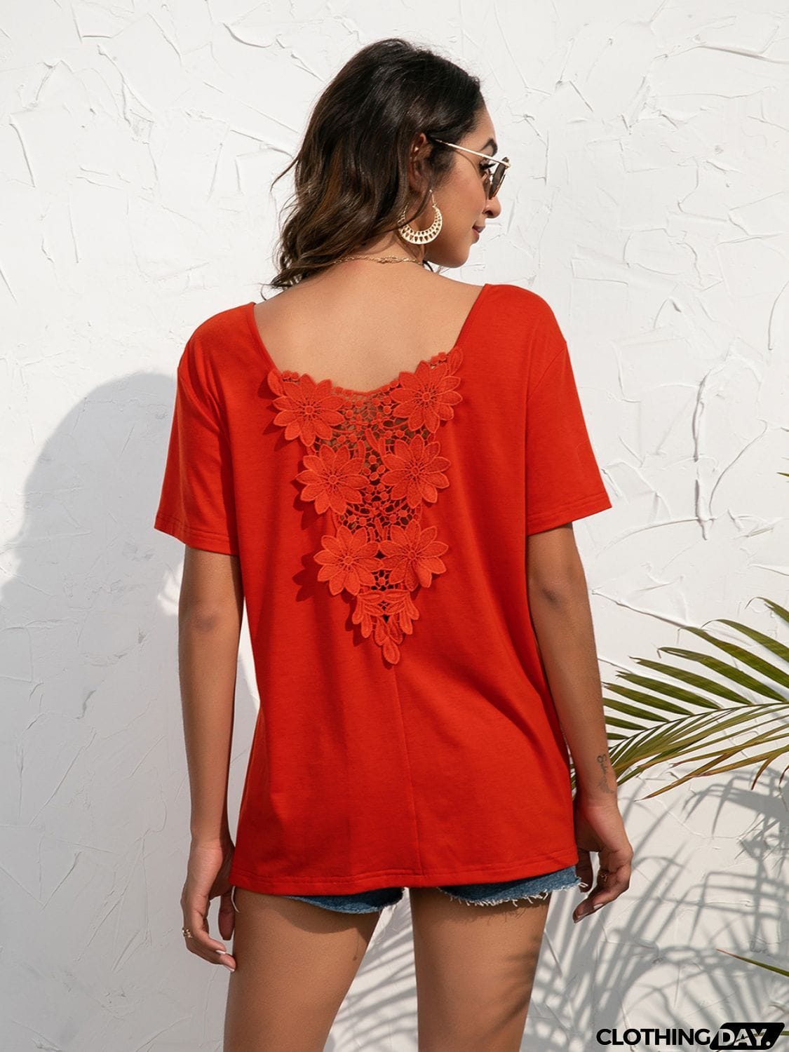 Lace Trim Short Sleeve Top