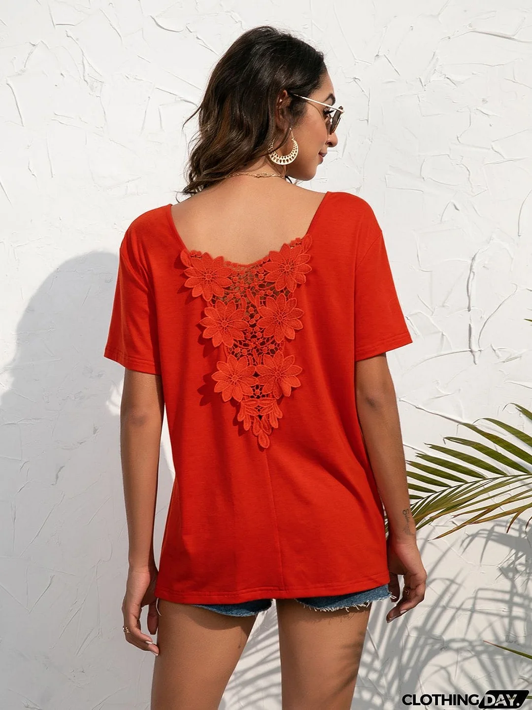 Lace Trim Short Sleeve Top