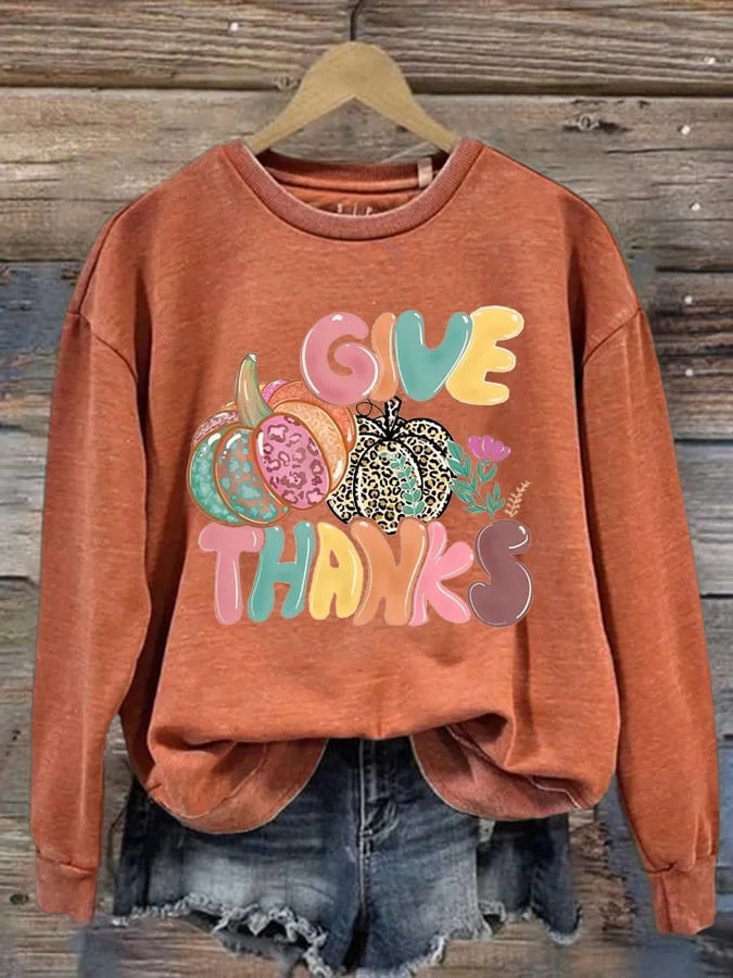 Women's Give Thanks Print Sweatshirt