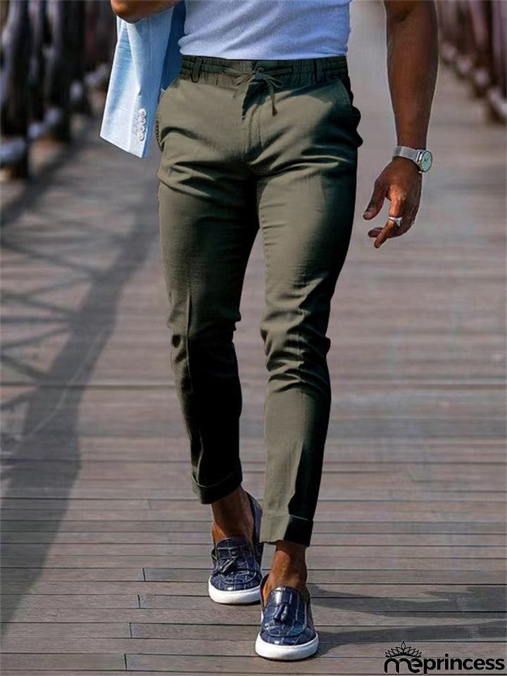 Men's Lace Up Elastic Waist Casual Business Pants