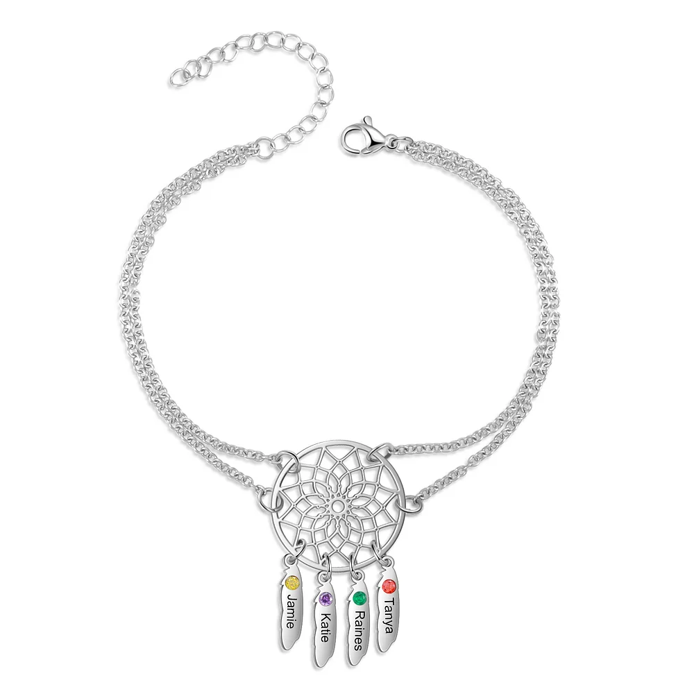 Personalisierter 4 Namen und 4 Geburtssteine Traumfänger-Armband Kettenmachen