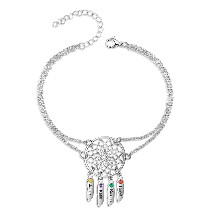 Pulsera de Atrapasueños 4 Nombres Personalizados Atrapasueños con 4 piedras de nacimiento