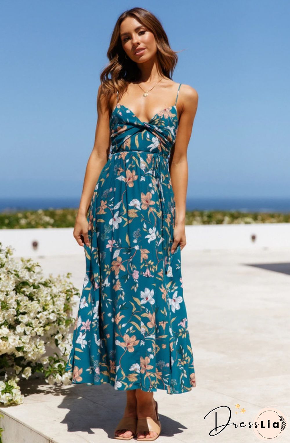 V-neck Sling Printed Bohemian Beach Dress
