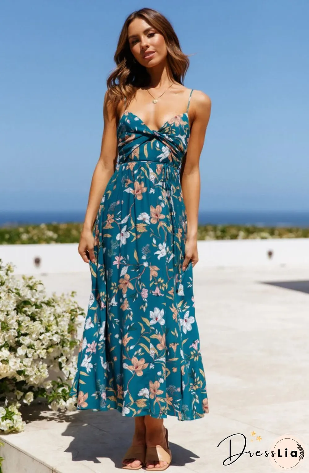 V-neck Sling Printed Bohemian Beach Dress