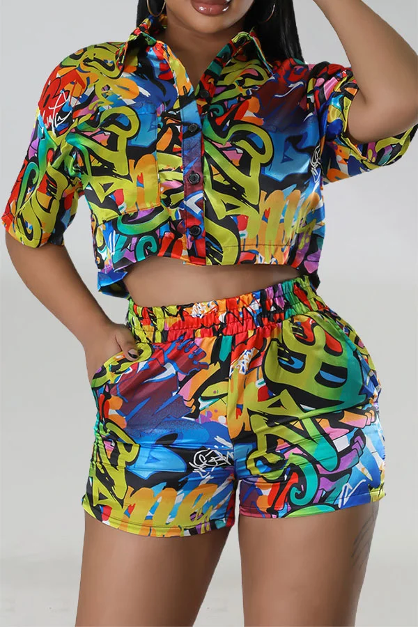 Graffiti Print Colorful Pant Suit